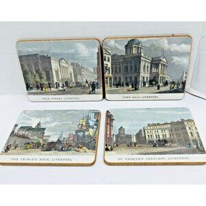 LADY CLARE Coasters Set of 4  LIVERPOOL England Great Britain Hand Colored